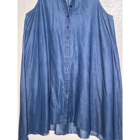 Mie Gabriele 1X Sleeveless Denim Tunic ShirtDress Button Front Closure Y2K - Picture 9 of 16